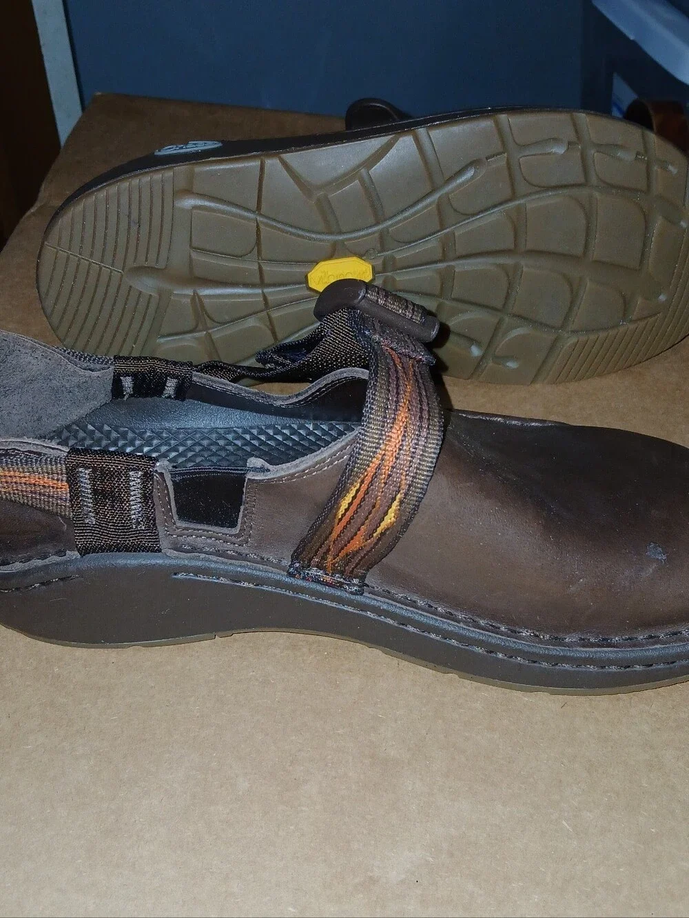 CHACO Men's Brown Leather Slip-On Sandals with Adjustable Straps